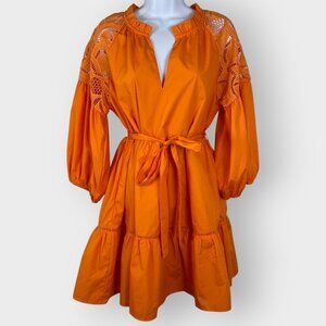 NWD | Jade Melody Tam Tiered Dress | L | Orange Lace Crochet | Dopamine Bright